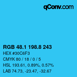 カラーコード: RGB 48.1 198.8 243 | qconv.com