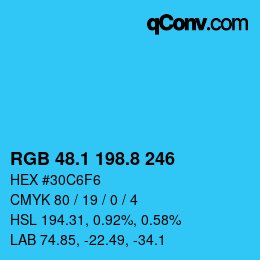 カラーコード: RGB 48.1 198.8 246 | qconv.com