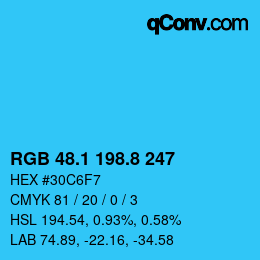 カラーコード: RGB 48.1 198.8 247 | qconv.com