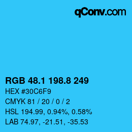 カラーコード: RGB 48.1 198.8 249 | qconv.com
