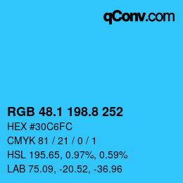 カラーコード: RGB 48.1 198.8 252 | qconv.com
