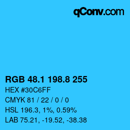 Color code: RGB 48.1 198.8 255 | qconv.com