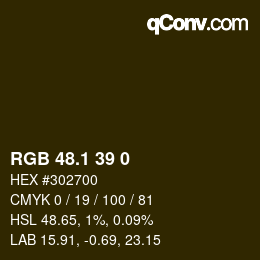 Color code: RGB 48.1 39 0 | qconv.com