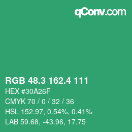 カラーコード: RGB 48.3 162.4 111 | qconv.com