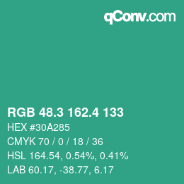 カラーコード: RGB 48.3 162.4 133 | qconv.com