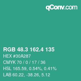 カラーコード: RGB 48.3 162.4 135 | qconv.com