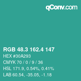 カラーコード: RGB 48.3 162.4 147 | qconv.com