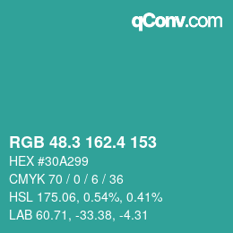 カラーコード: RGB 48.3 162.4 153 | qconv.com