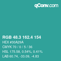 カラーコード: RGB 48.3 162.4 154 | qconv.com