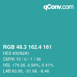 カラーコード: RGB 48.3 162.4 161 | qconv.com
