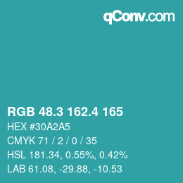 カラーコード: RGB 48.3 162.4 165 | qconv.com