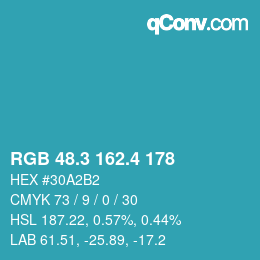 カラーコード: RGB 48.3 162.4 178 | qconv.com