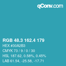 カラーコード: RGB 48.3 162.4 179 | qconv.com