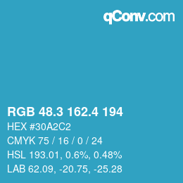カラーコード: RGB 48.3 162.4 194 | qconv.com