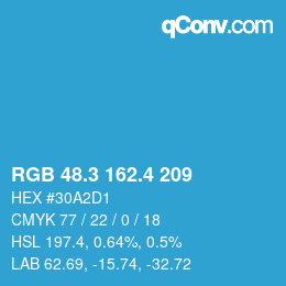 カラーコード: RGB 48.3 162.4 209 | qconv.com
