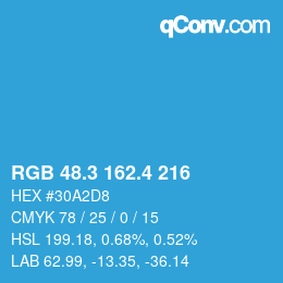 カラーコード: RGB 48.3 162.4 216 | qconv.com