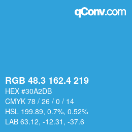 カラーコード: RGB 48.3 162.4 219 | qconv.com