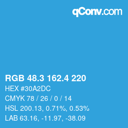 カラーコード: RGB 48.3 162.4 220 | qconv.com