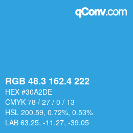 カラーコード: RGB 48.3 162.4 222 | qconv.com