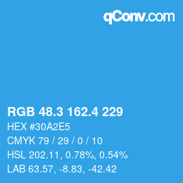 カラーコード: RGB 48.3 162.4 229 | qconv.com