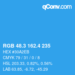 カラーコード: RGB 48.3 162.4 235 | qconv.com