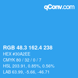 カラーコード: RGB 48.3 162.4 238 | qconv.com