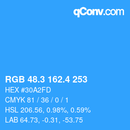 カラーコード: RGB 48.3 162.4 253 | qconv.com
