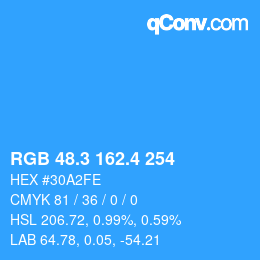 カラーコード: RGB 48.3 162.4 254 | qconv.com