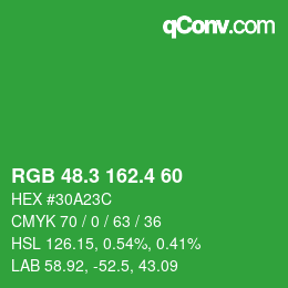 カラーコード: RGB 48.3 162.4 60 | qconv.com
