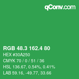カラーコード: RGB 48.3 162.4 80 | qconv.com