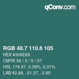 カラーコード: RGB 48.7 110.6 105 | qconv.com