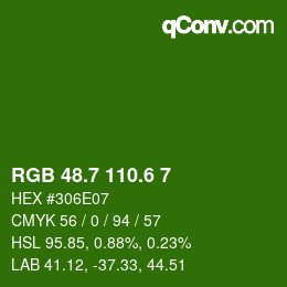 カラーコード: RGB 48.7 110.6 7 | qconv.com