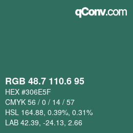 カラーコード: RGB 48.7 110.6 95 | qconv.com