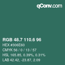 カラーコード: RGB 48.7 110.6 96 | qconv.com