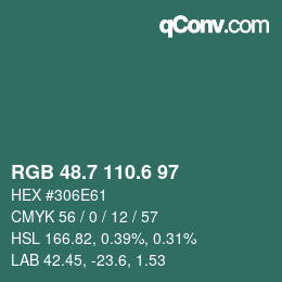 カラーコード: RGB 48.7 110.6 97 | qconv.com