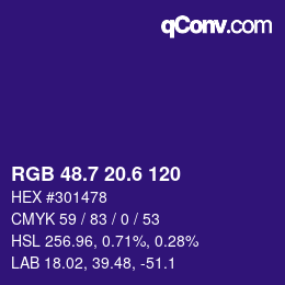 カラーコード: RGB 48.7 20.6 120 | qconv.com