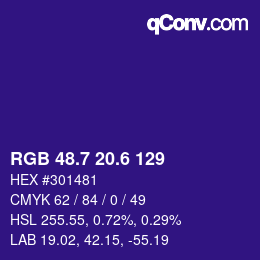 カラーコード: RGB 48.7 20.6 129 | qconv.com