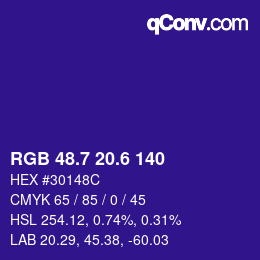 カラーコード: RGB 48.7 20.6 140 | qconv.com