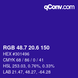 カラーコード: RGB 48.7 20.6 150 | qconv.com