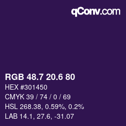 カラーコード: RGB 48.7 20.6 80 | qconv.com