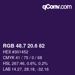 カラーコード: RGB 48.7 20.6 82 | qconv.com