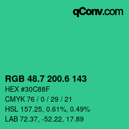 カラーコード: RGB 48.7 200.6 143 | qconv.com
