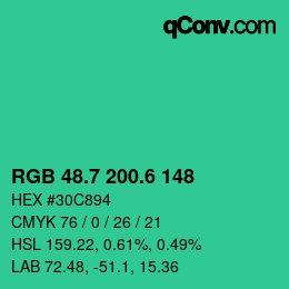 カラーコード: RGB 48.7 200.6 148 | qconv.com