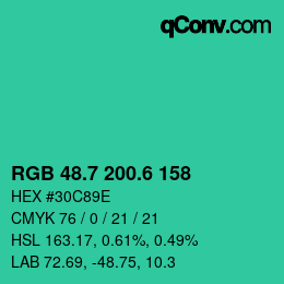 カラーコード: RGB 48.7 200.6 158 | qconv.com
