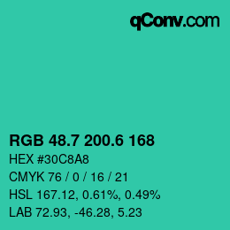 カラーコード: RGB 48.7 200.6 168 | qconv.com