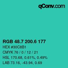 カラーコード: RGB 48.7 200.6 177 | qconv.com