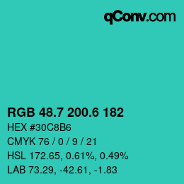 カラーコード: RGB 48.7 200.6 182 | qconv.com