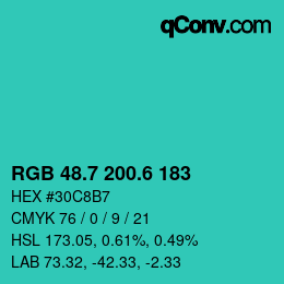 カラーコード: RGB 48.7 200.6 183 | qconv.com