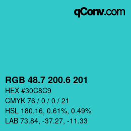 カラーコード: RGB 48.7 200.6 201 | qconv.com