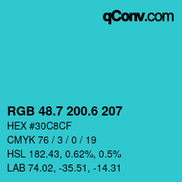 カラーコード: RGB 48.7 200.6 207 | qconv.com